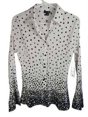 east 5th Petite Black and White Polka Dot Button-Up Shirt PXL